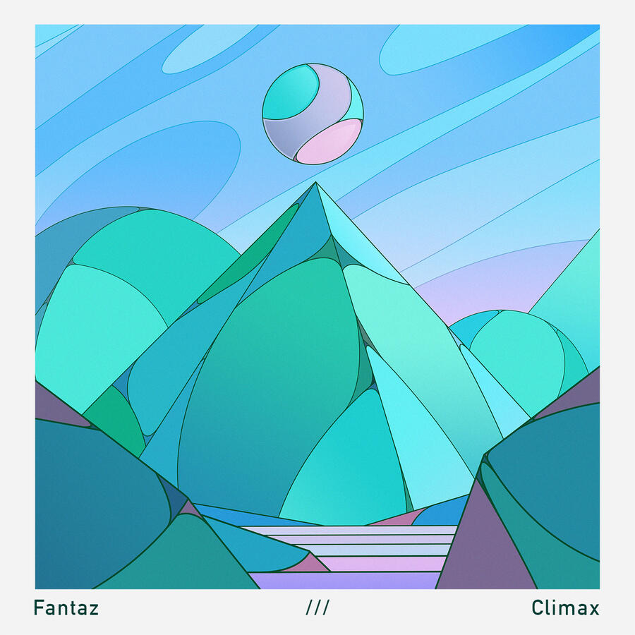 Couverture de l'album "Climax" de Fantaz, par Lucas Saenger. Un paysage fantastique représentant une pyramide surmontée d'une sphère.