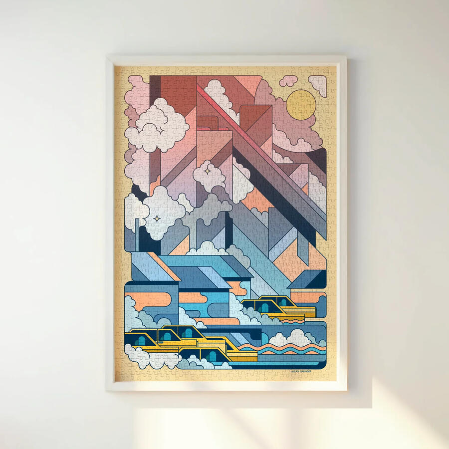 Un puzzle illustré de l'artiste Lucas Saenger, encadré.
