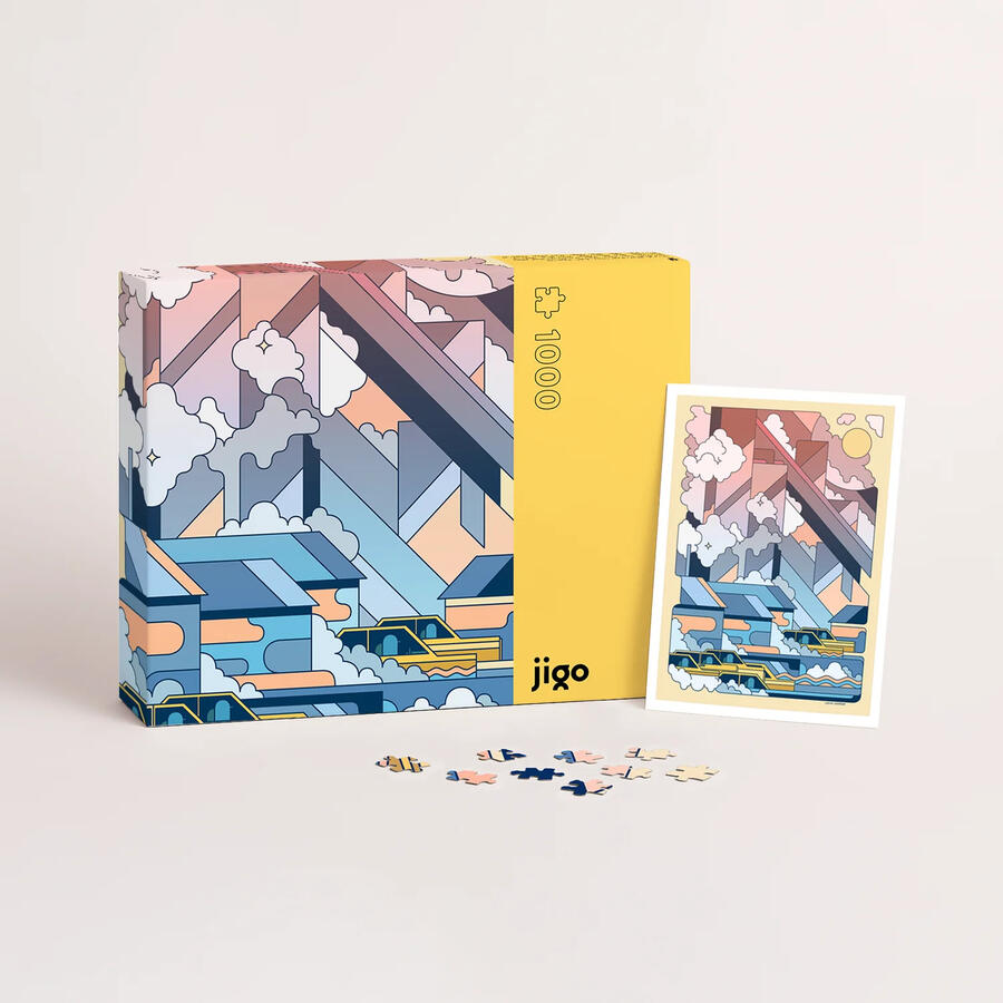 Un puzzle illustré de l'artiste Lucas Saenger, avec sa boite.